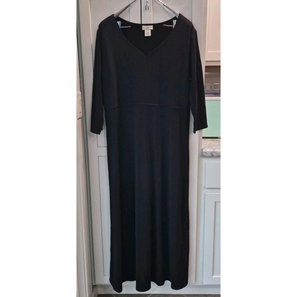 Travelsmith Women Maxi Dress 3/4 Sleeve Nylon- Spandex  Black Sz XL  Style 6976